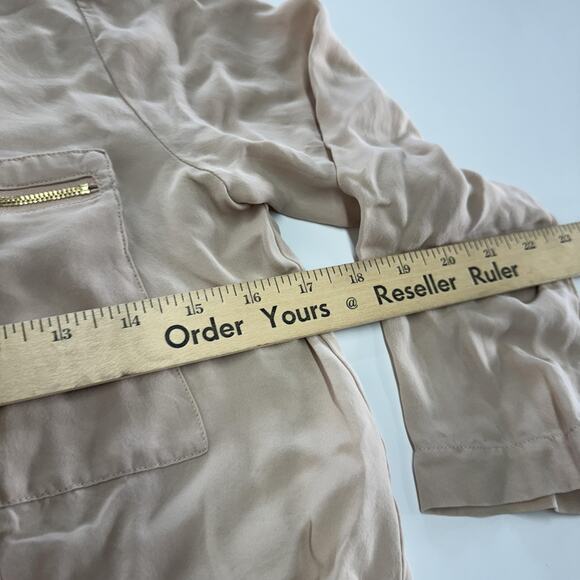 Theory Blouse Womens Small Beige Pink Silk Brundia Zip Pocket Long Sleeve Top - Picture 9 of 9